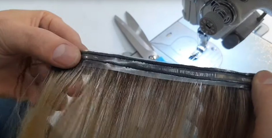Couture de la bande - Fabrication extensions de cheveux